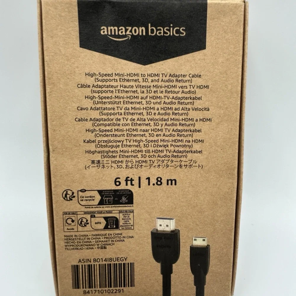 Open Box New Amazon Basics High-Speed‎ Mini-HDMI to HDMI Cable - 6 Feet (7213)